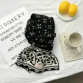 Classic black and white knit scarf with vintage pattern winter warm cozy casual scarf - 166*30cm / Black