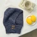 Cozy alpaca blend speckled knit balaclava hood scarf with wood horn buttons for winter - Blue