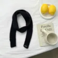 Simple solid color Korean style narrow knitted winter scarf for women daily warm fashion wear. - 120x5cm / Black (17#)