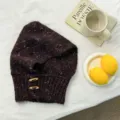 Knitted balaclava with wooden buttons, cozy winter warm hood and scarf set for women. - Black