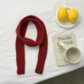 Red knitted narrow scarf for women, winter warm long cute solid color scarf daily wear - 120x5cm / Wine Red Color (14#)