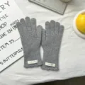 Guantes de lana tejida gris de dedo completo para mujer, cálidos de invierno. - 25x9cm / Gris