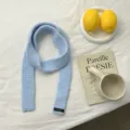 Light blue knitted winter scarf, slim narrow long design with stylish small label detail. - 120x5cm / Light Blue (13#)