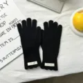Guantes de invierno negros de mujer táctiles de punto lana color sólido guantes cálidos moda - 25x9cm / Negro