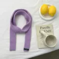 Cozy purple knit winter scarf with minimalist brand tag, narrow long design for warm daily wear. - 120x5cm / Light Purple (11#)