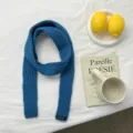 Blue knitted narrow scarf detail shot, cozy autumn winter fashion accessory flat lay scene. - 120x5cm / Cyan (10#)