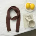 Brown knitted narrow scarf for women, cozy autumn winter student warm long neck scarf. - 120x5cm / Brown (09#)