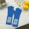 Blue knitted long gloves with white lace detail, stylish winter warm split-finger gloves. - 29*8.5cm / Blue