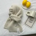Écharpe tricot uni confortable d'hiver, cache-col en laine chaude pour femmes et filles. - 160x20cm / Blanc Cassé