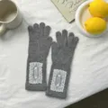 Grey knitted long gloves with white lace detail, warm winter thermal five finger gloves for women. - 29*8.5cm / Gray