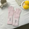 Women winter long knit gloves with delicate white lace trim warm and stylish apparel item - 29*8.5cm / Pink