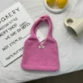 Sac à main en tricot rose pour femmes, petit cabas de banlieue style décontracté, accessoire mode. - Taille unique / Rose