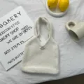 Sac à main en tricot de laine pour femme, sac cabas décontracté d'automne, petit sac de ville. - Taille unique / Blanc