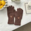 Cozy brown fleece fuzzy gloves with cute bear patch for winter warmth outdoor daily wear. - 26*10cm / Brown