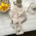 Κορεάτικου στιλ χαριτωμένο χνουδωτό κασκόλ για γυναίκες, ζεστό σταυρωτό χειμωνιάτικο. - 92*12cm / Μπεζ
