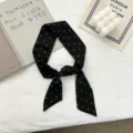 Black and white polka dot silk ribbon hairband, perfect as a chic neck scarf or bag accessory. - Black Polka Dot