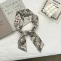 Narrow silk scarf elegant paisley print hair ribbon versatile bag accessory for women - 04#-Milk Tea