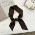 Donkerbruine polkadot smalle zijden sjaal, chique haarband voor tas en hals styling. - Bruin Stippen