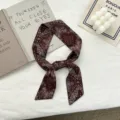 Dark brown paisley skinny scarf stylish hair ribbon twilly band neckerchief for women - Brown