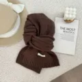 Cozy dark brown wool scarf detail, soft knitted plaid winter neck warmer, warm apparel accessory. - 146x22cm / Brown