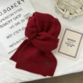 Cozy winter red knitted scarf, soft warm unisex winter scarf with delicate embroidery detail. - 170*24cm / Burgundy