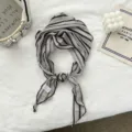 Retro cotton small scarf, striped bandana for women, stylish neckerchief and hair band accessory. - Brownish Gray
