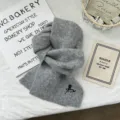 Grey knitted winter scarf close-up detail, soft cozy fabric texture, perfect for cold weather. - 170*24cm / Gray