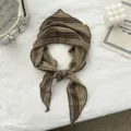 Retro cotton striped triangular scarf, stylish retro hair band and versatile head wrap detail. - Ginger Fine Stripe