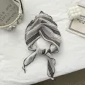 Vintage striped triangular headscarf fashion cotton hair band accessory detail view. - Brown Fine Stripes