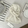 Cozy cream white knit scarf for women, thick winter warm neck wrap with stylish tag design. - 142*22cm / White