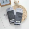 Women winter colorblock knit gloves soft half finger warm woolen gloves detailed view - 22*9cm / Gray