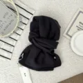 Black knitted wool scarf for women winter thick warm neckerchief fashion winter accessory - 142*22cm / Dark Gray
