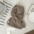 Women advanced grey knitted scarf, autumn winter pure wool thick warm neck warmer casual style - 142*22cm / Khaki