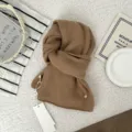 Cozy winter camel knitted scarf for women, thick warm wool blend neck warmer fashion accessory. - 142*22cm / Milk Coffee
