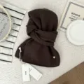 Dark brown knitted hooded scarf thick warm winter neck warmer detailed texture view. - 142*22cm / Brown