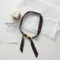 Polka dot beaded fabric scarf necklace for women, niche design adjustable sweater accessory. - Brown With Blue Dots (10#) / 45x2.5cm