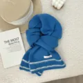 Cozy pure wool winter scarf for women and men, thick knitted warm winter neck wrap style - 160x21cm / Blue