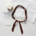 Brown Beaded Silk Scarf Necklace Niche Design Fabric Clavicle Chain Sweater Accessory Detail - Coffee Print (08#) / 45x2.5cm