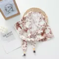 Detailed view of vintage brown floral print triangle scarf tie wrap multi-purpose accessory - 124*26cm / White Coffee