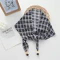 Black and white plaid triangle scarf, versatile waist tie ribbon and hair accessory. - 124*26cm / Black White Grid