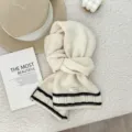Cozy pure wool winter scarf with stylish stripes, soft thick warm knit unisex neck warmer - 160x21cm / White