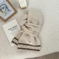 Cozy 100% wool knitted scarf for winter warm vintage striped chic style detail view - 166*22cm / Off White