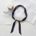 Chic polka dot printed fabric scarf necklace with wooden beads adjustable clavicle chain accessory - Royal Blue Spots (03#) / 45x2.5cm