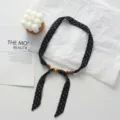 Black polka dot fabric scarf necklace with natural wooden beads, chic aesthetic choker chain. - Black Polka Dot (02#) / 45x2.5cm
