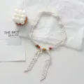 Polka dot fabric scarf necklace with wooden beads, unique design clavicle chain for women. - White Polka Dot (01#) / 45x2.5cm