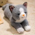 Lindo gato de peluche simulado, muñeca de gatito gris y blanco acostado juguete suave. - Gris