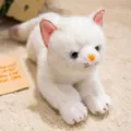 Lindo peluche de gato simulado acostado, suave muneca de gatito blanco para compania infantil. - Blanco