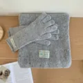 Grey speckled knit scarf and gloves set warm winter cozy accessory for daily wear - Gray
