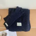2025 New Scarf Gloves Set Polka Dot Knitted Woolen Warm Winter Women Cycling Gloves - Dark Blue