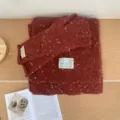 Women's Knit Scarf and Gloves Set Winter Warm Polka Dot Woolen Gloves Detail Shot - Wine Red